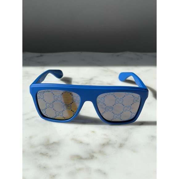 NEW Gucci GG1570S Blue Mirror Logo Sunglasses - Picture 3 of 8